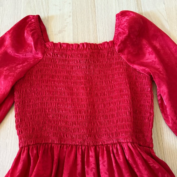 Art Class Girls Red Long Sleeve Jacquard Smocked Bodice Dress, Size S (6/7) - Picture 5 of 6